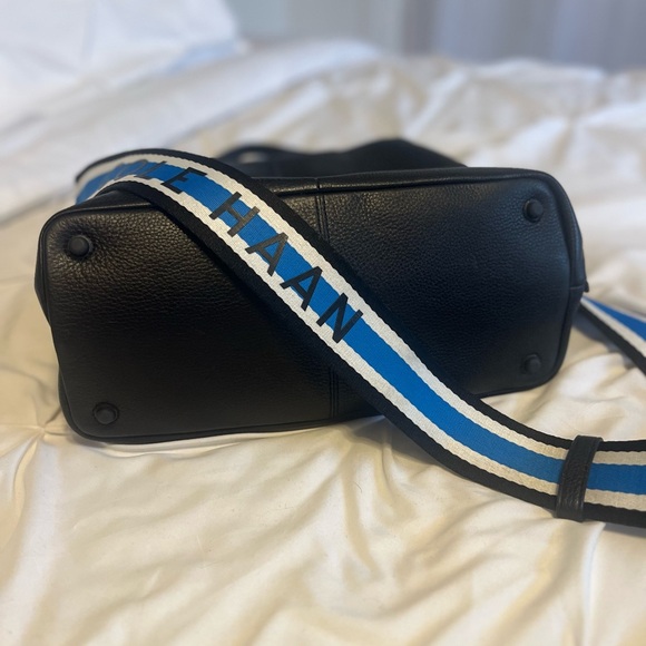 Cole Haan Black Pebble Leather Satchel with Blue Accent strap - Picture 4 of 7